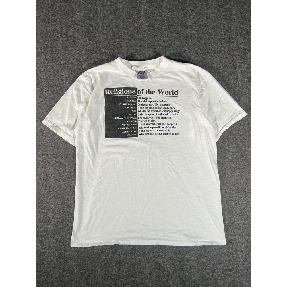Vintage 90s Religions of the World Humor Tee Single Stitch White Tshirt